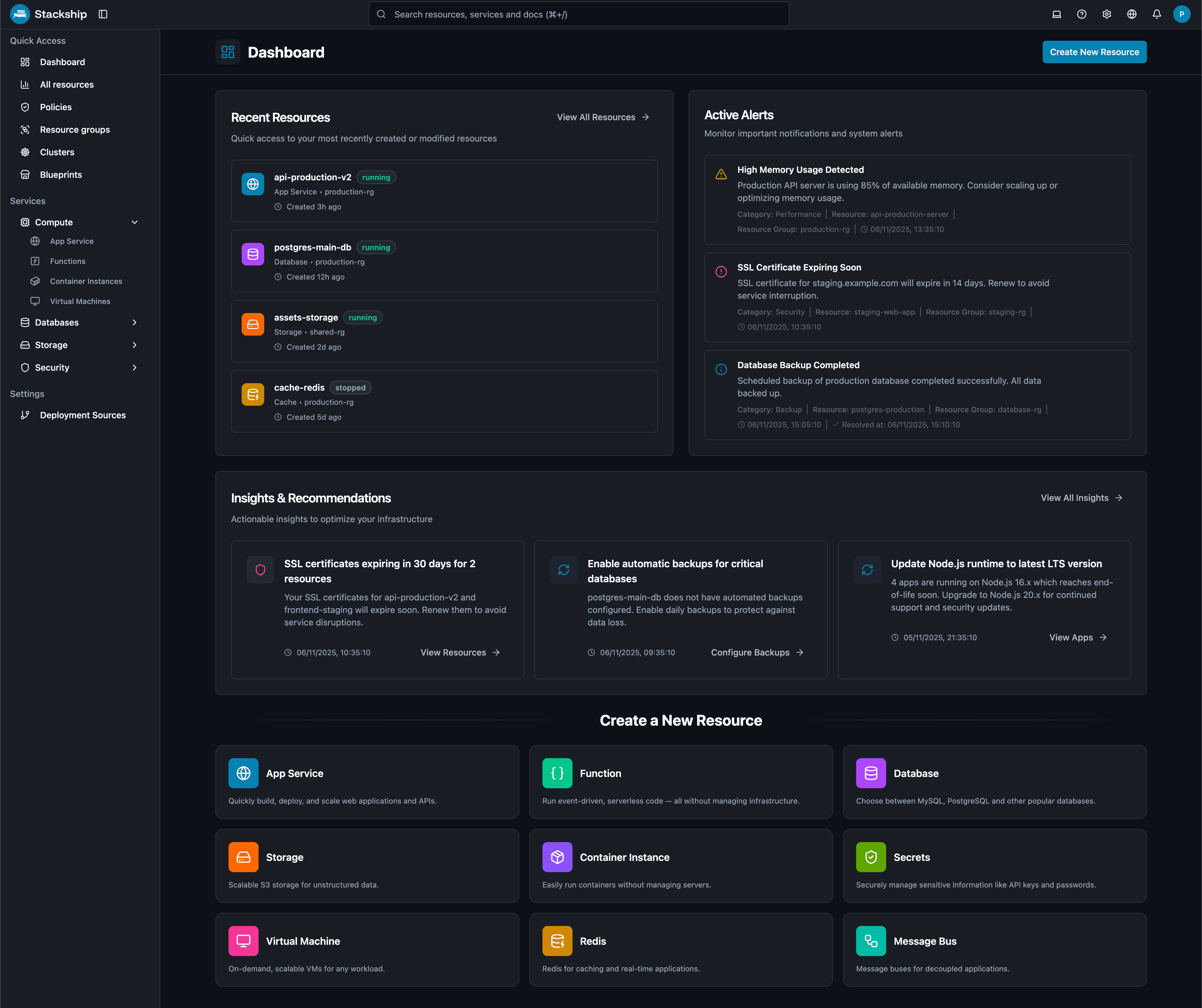 Skärmbild av Stackship-portalen