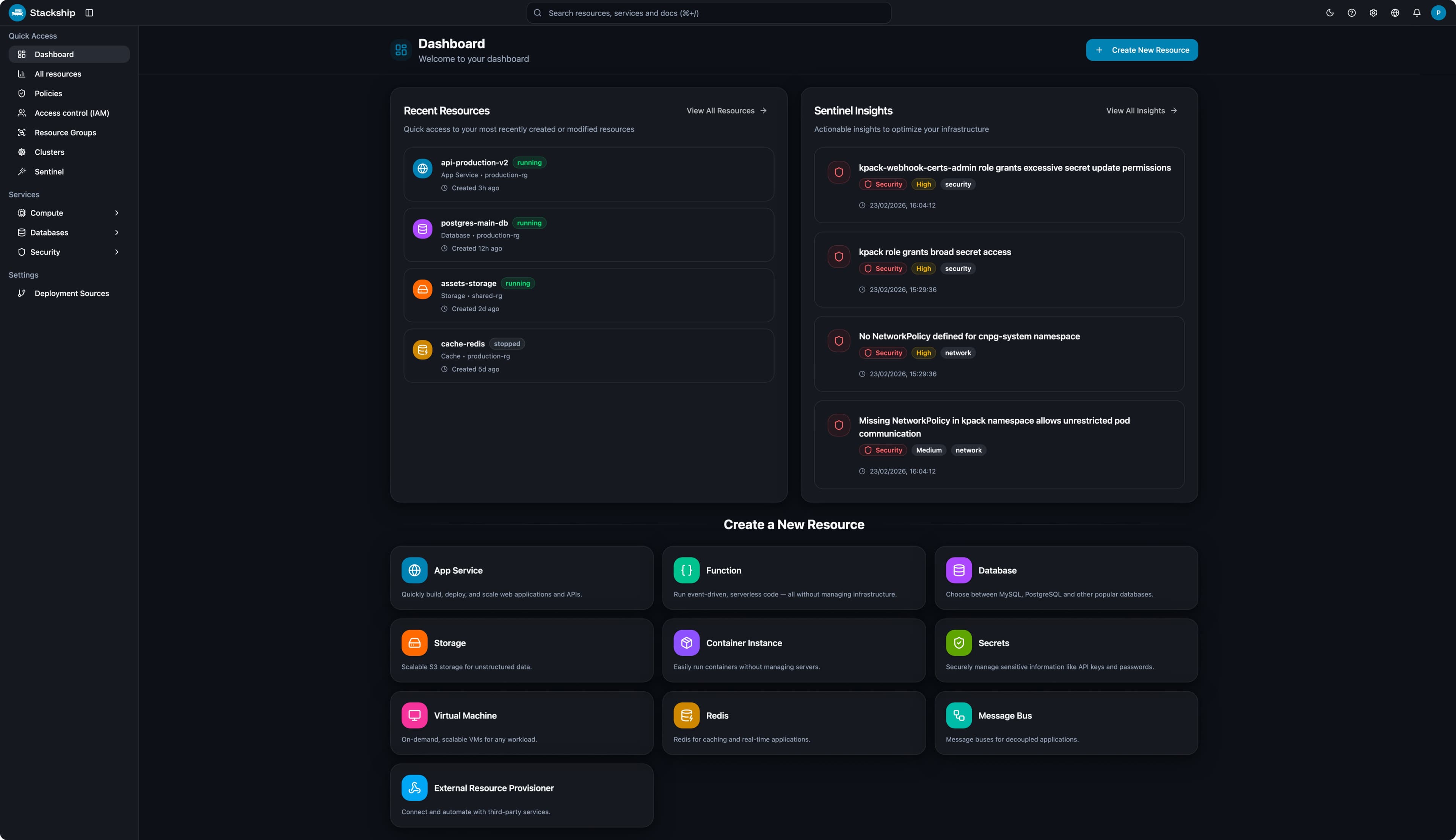 Skärmbild av Stackship-portalen